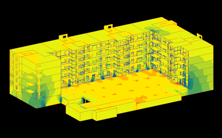 En 3D ritning av ett bostadshus.