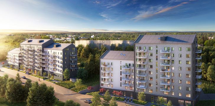 En modern byggnad i 3D i verklig miljö